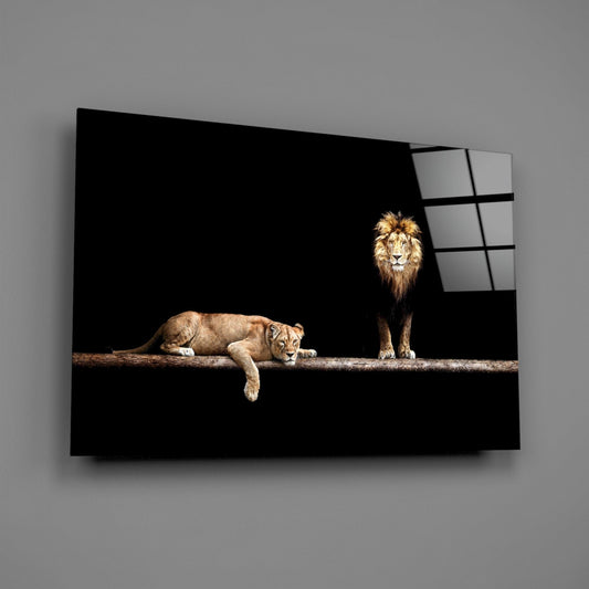 Lion Family Glass Wall Art - Wildlife