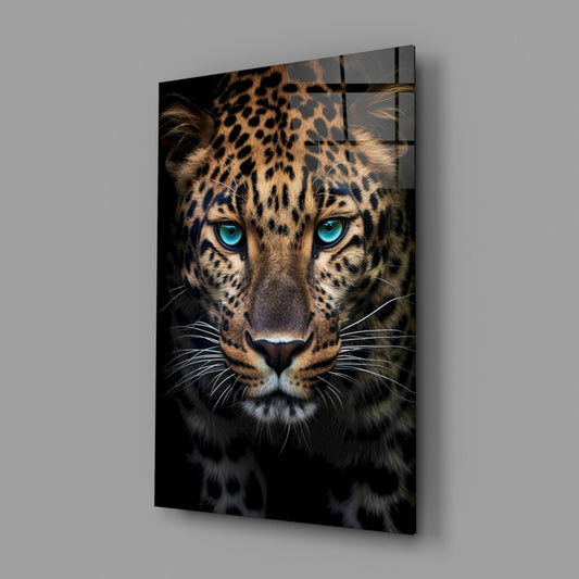 Blue-Eyed Leopard Portrait Glass Wall Art