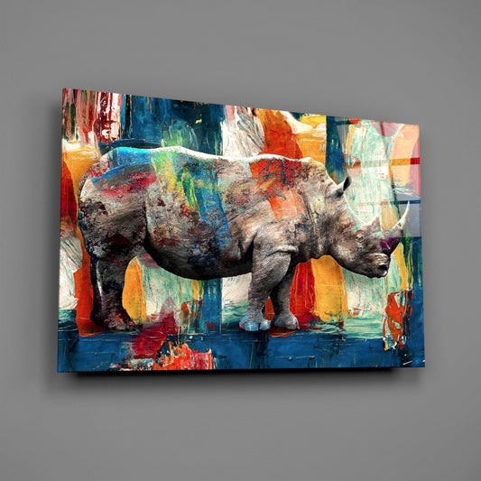 Rhino Glass Wall Art - Colorful Expressionist