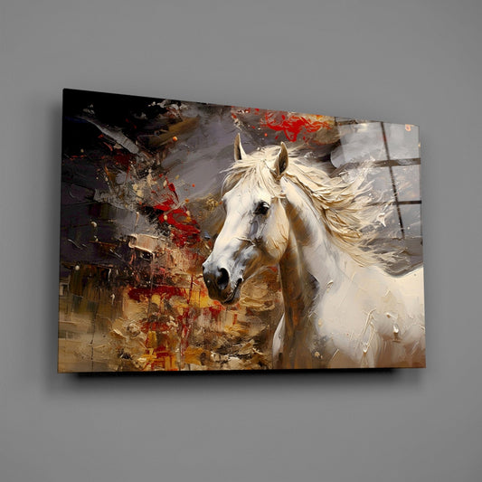 White Stallion Glass Wall Art