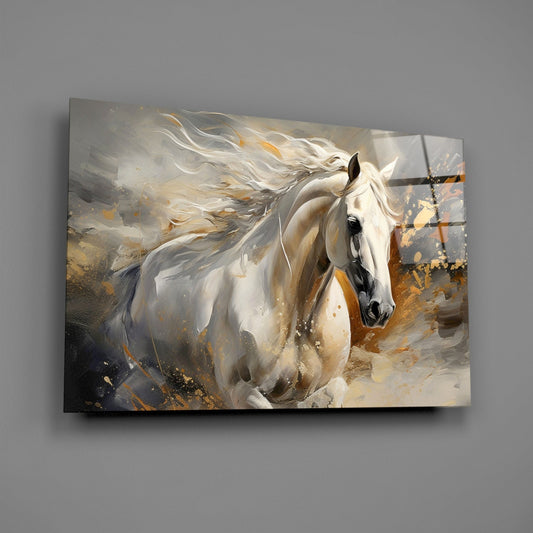 Gold Splatter Horse Glass Wall Art
