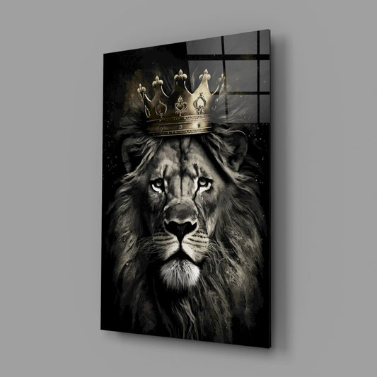 Crowned Lion King Portrait Glass Wall Art