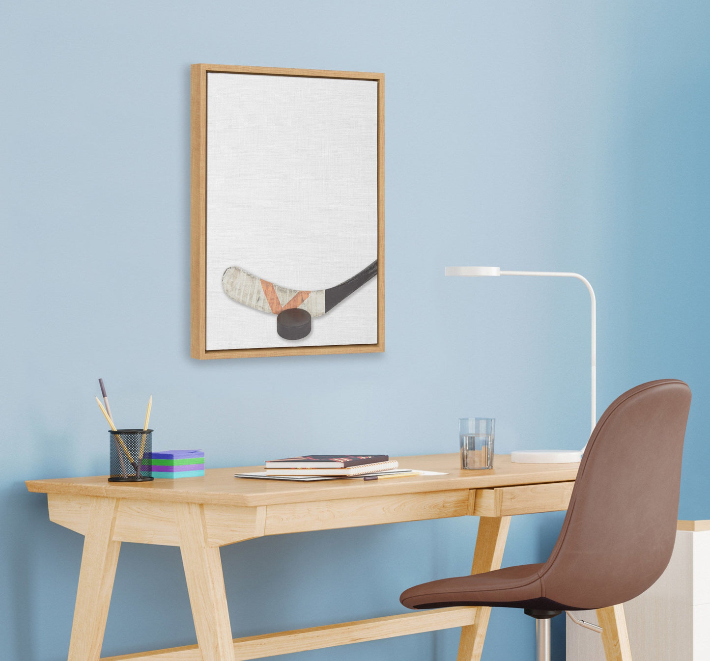 Hockey Stick and Puck Framed Canvas Wall Art