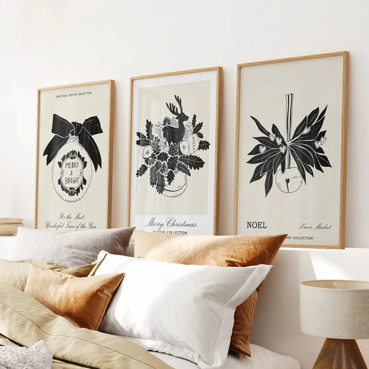 Vintage rustic Christmas wall art set of 3 prints