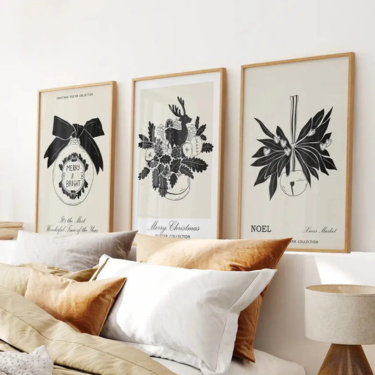 Vintage rustic Christmas wall art set of 3 prints