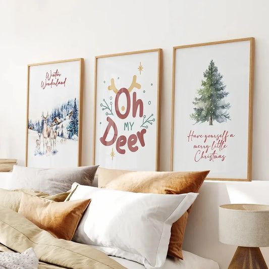 Winter wonderland Christmas wall art set of 3 prints