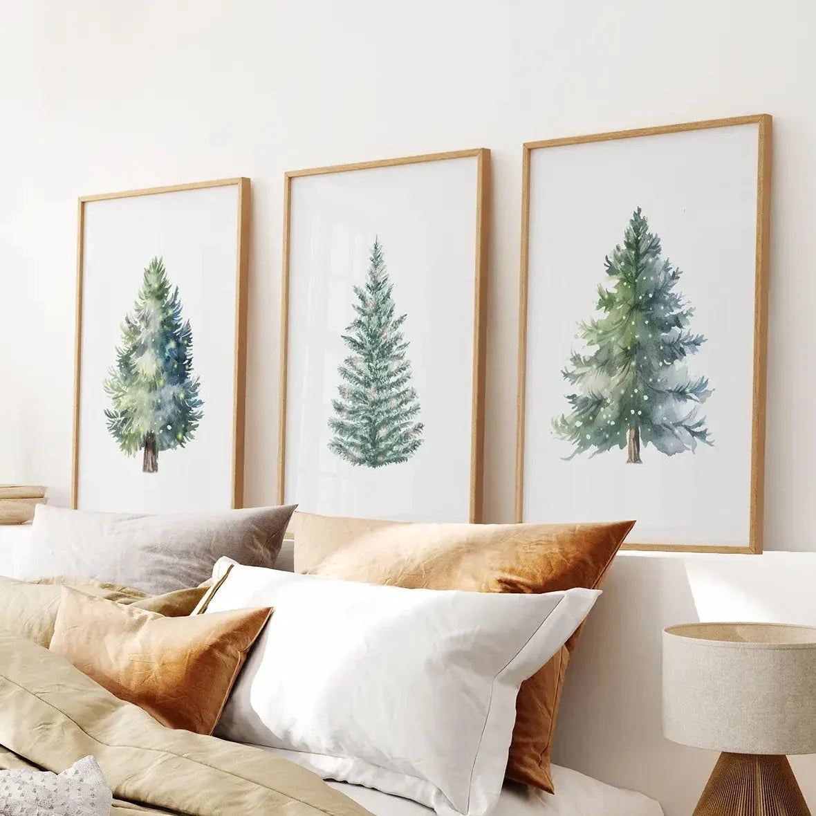 Watercolor Christmas tree wall art set of 3 prints