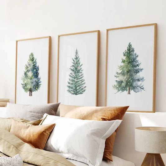 Watercolor Christmas tree wall art set of 3 prints