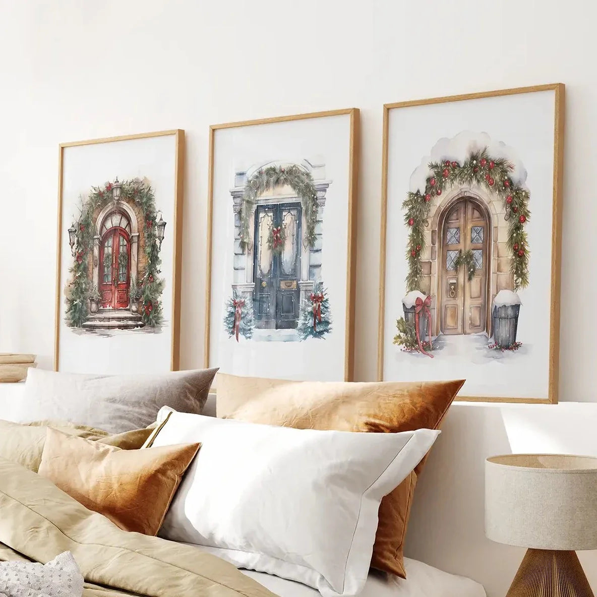 Christmas tree door wall art set of 3 holiday prints