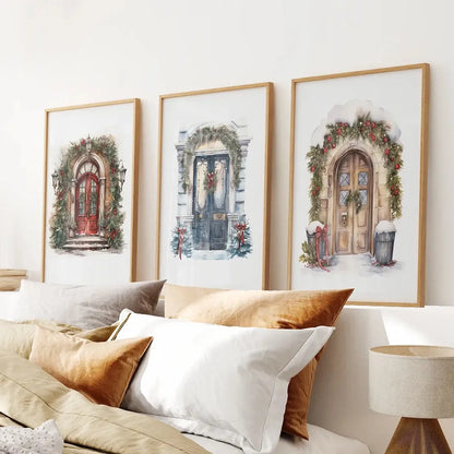 Christmas tree door wall art set of 3 holiday prints
