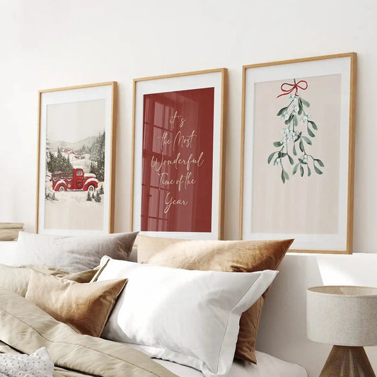 Winter holiday landscape wall art set of 3 prints