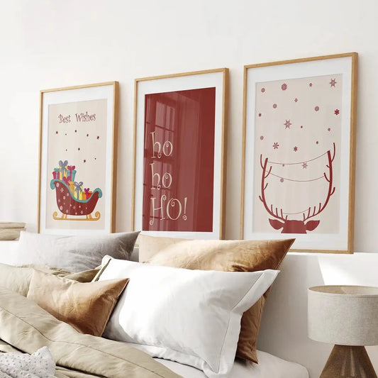 Vintage Christmas snowy landscape wall art set of 3 prints