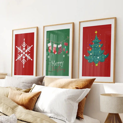 Modern Christmas nursery wall art set of 3 prints