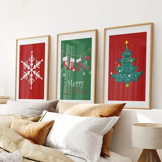 Modern Christmas nursery wall art set of 3 prints