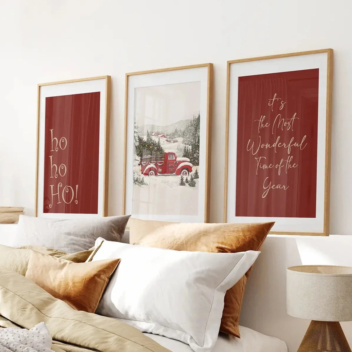 Winter holiday decor wall art set of 3 prints