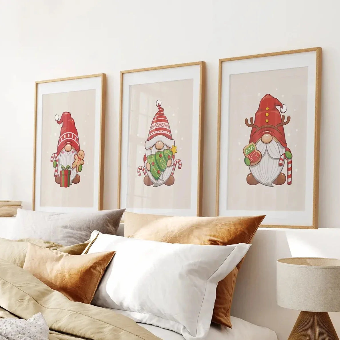 Christmas gnomes kids room wall art set of 3 prints