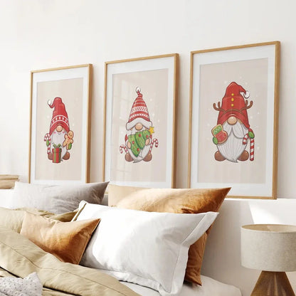 Christmas gnomes kids room wall art set of 3 prints
