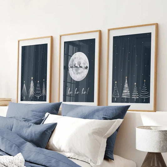 Winter Nordic landscape Christmas wall art set of 3 prints