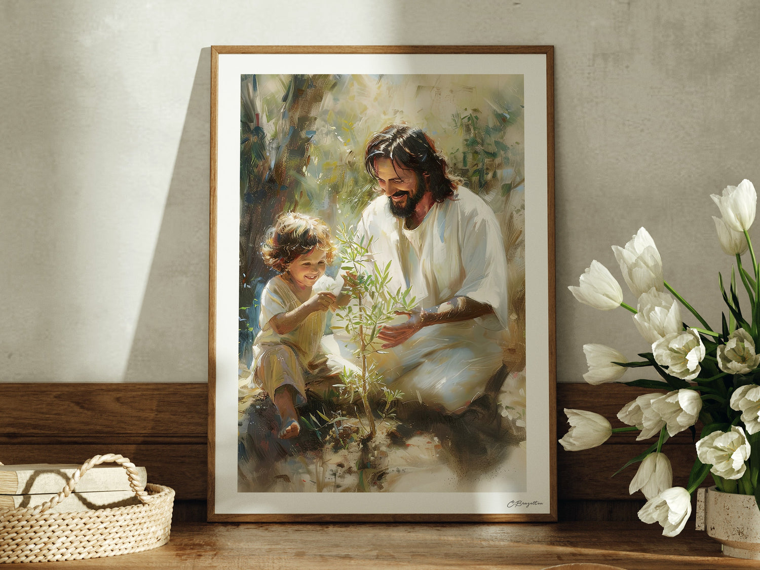 Teach Me Christian wall art print, a scene of learning at the Savior's feet