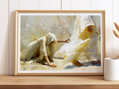 Faith in Him Christian wall art print, a hopeful scene of trust in the Savior