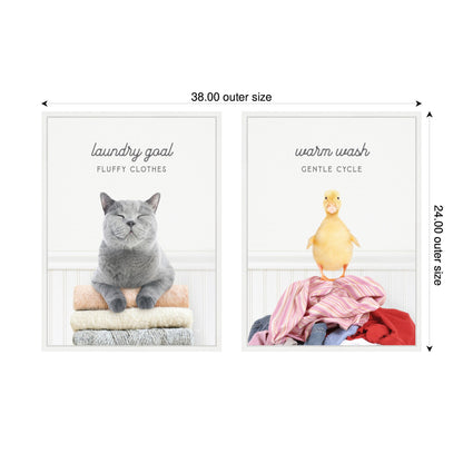Cat Laundry and Ducky Laundry Framed Canvas Set