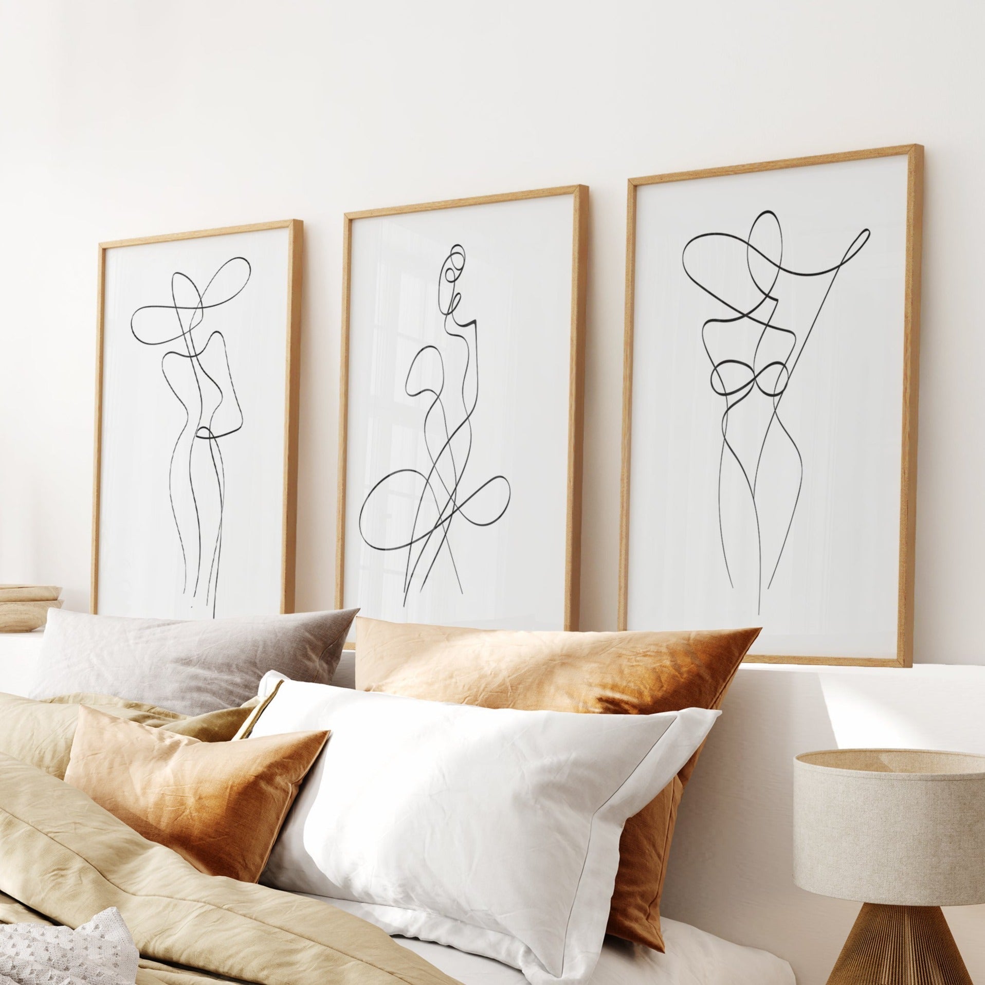 Minimalist one-line woman figure wall art set of 3
