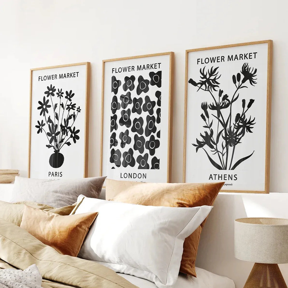 Flower market black and white wall art set of 3 prints