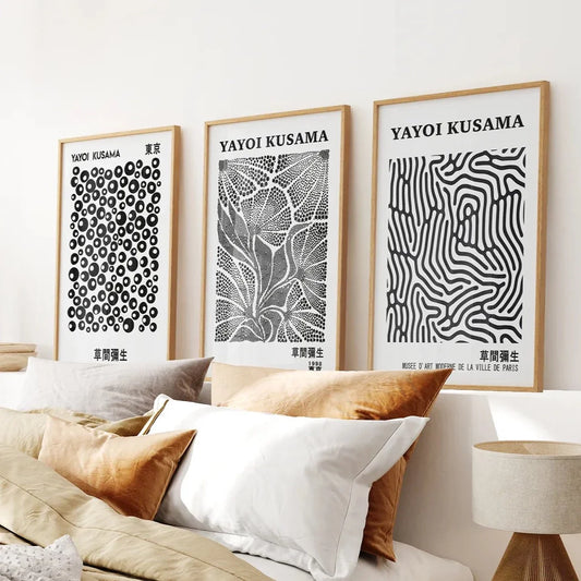 Black and white abstract wall art set of 3 prints
