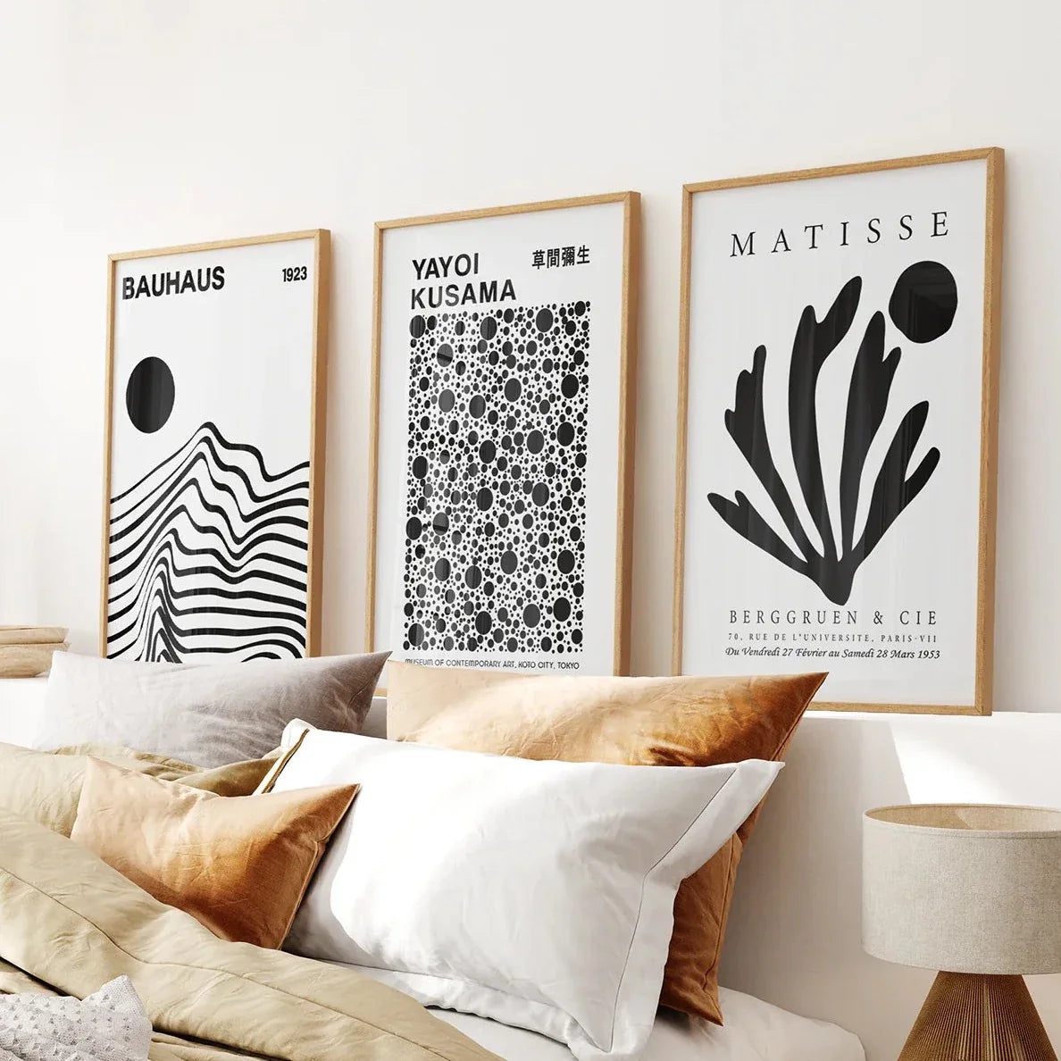 Black and white minimalist wall art set of 3 prints