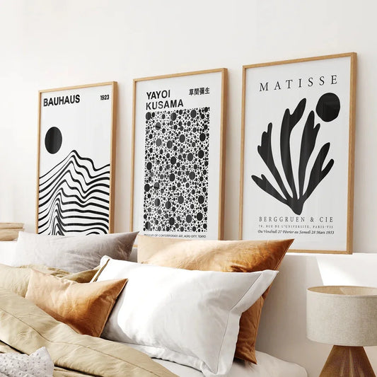 Black and white minimalist wall art set of 3 prints