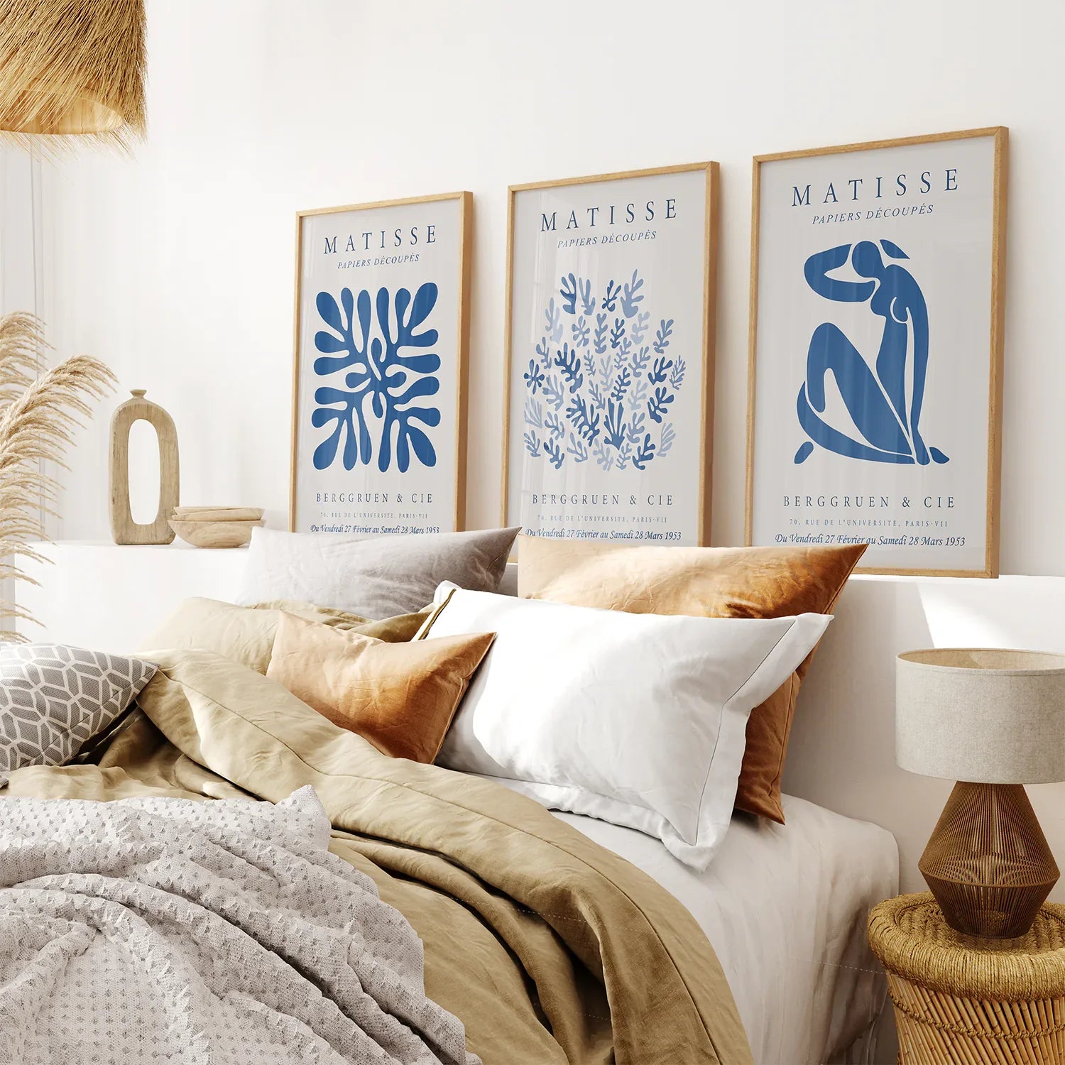 Blue abstract museum wall art set of 3 prints
