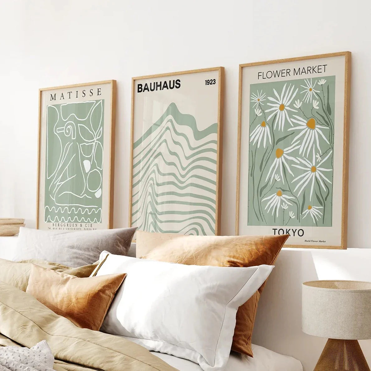 Sage green modern abstract wall art set of 3 prints