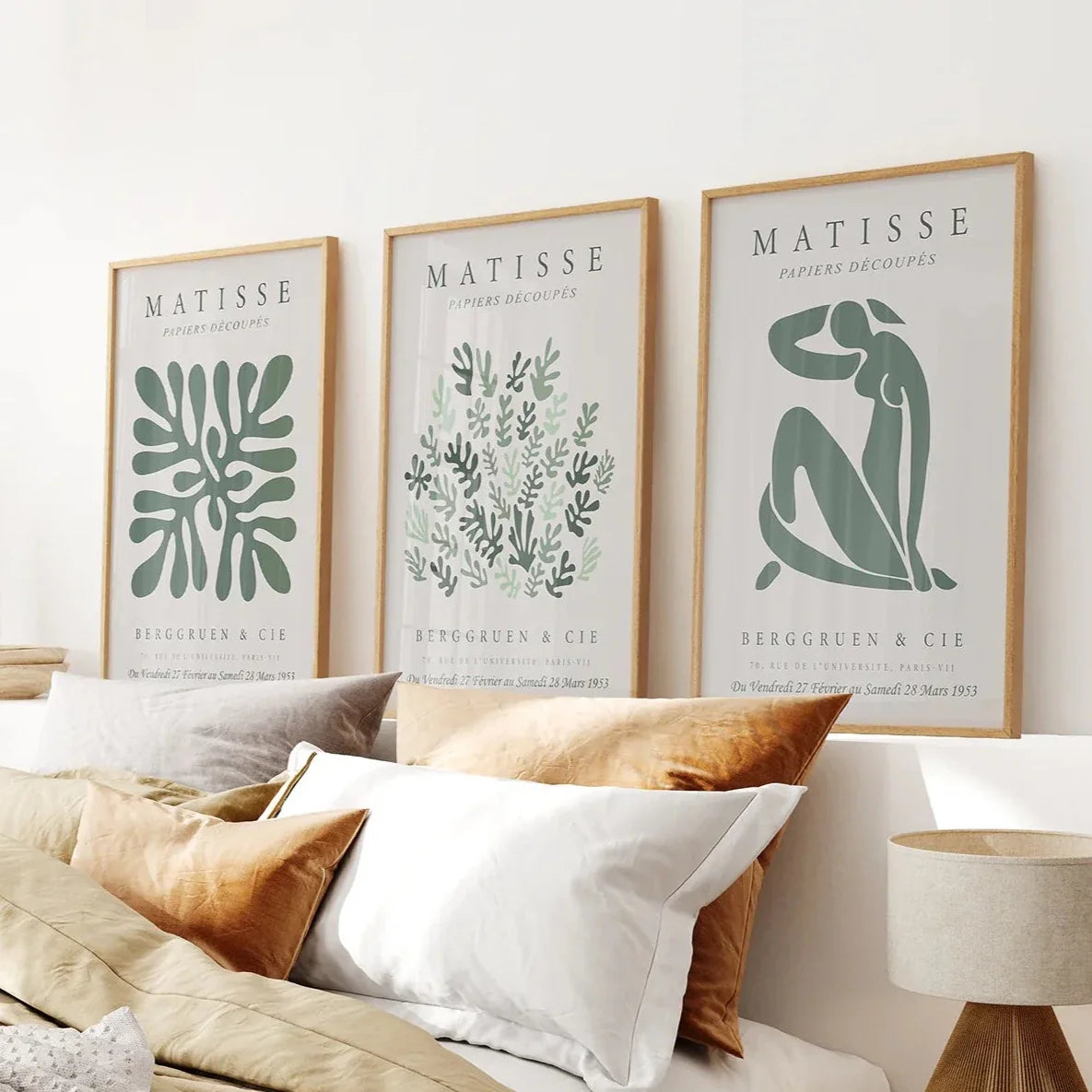 Sage green abstract wall art set of 3 prints