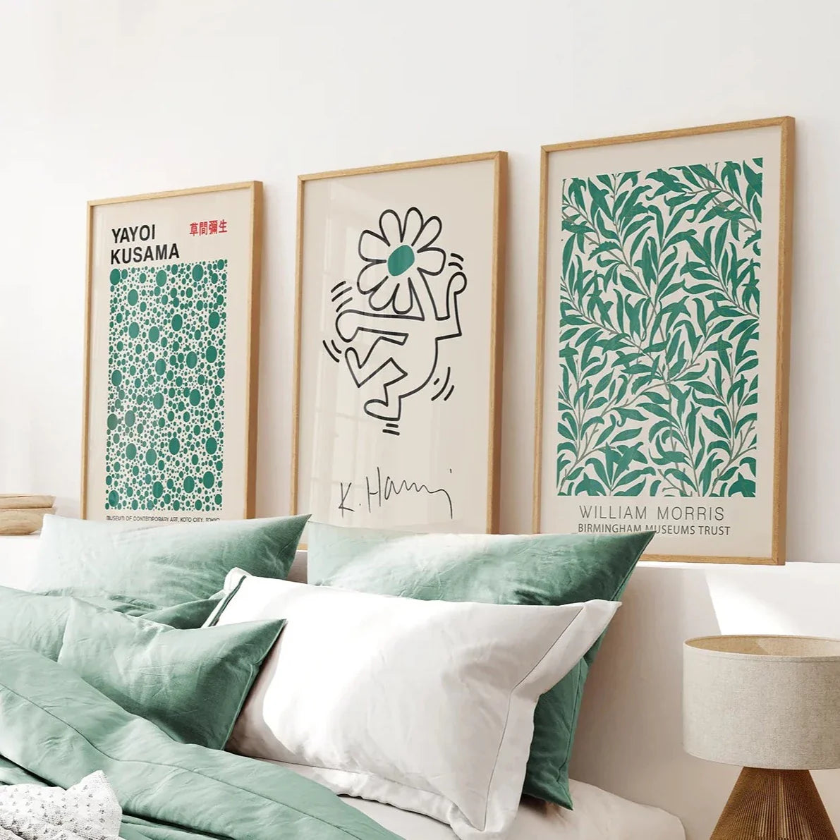 Green abstract exhibition wall art set of 3 prints