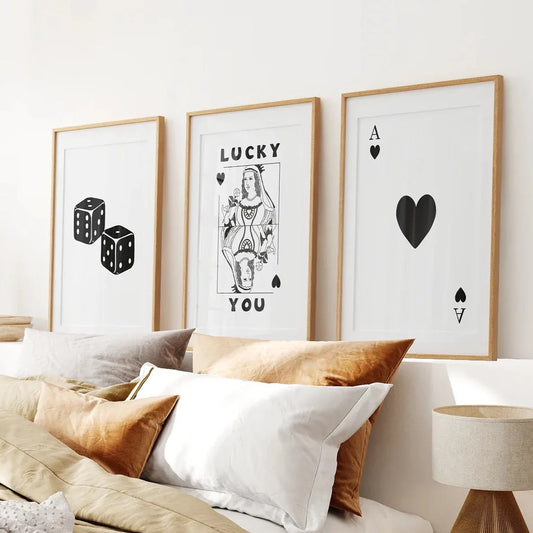 Trendy retro playing card wall art set of 3 prints