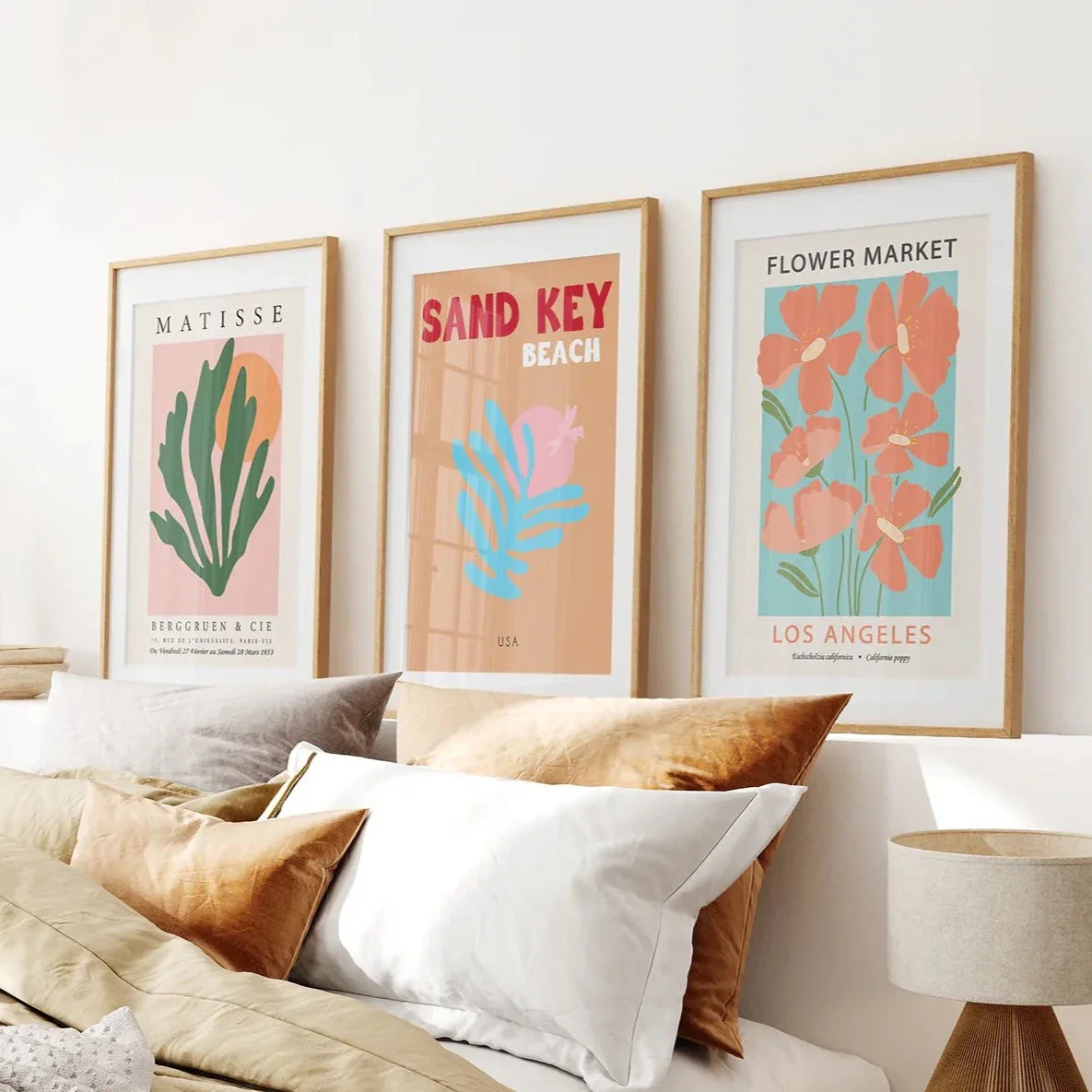 Colorful abstract wall art set of 3 mid-century style prints