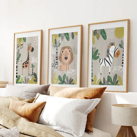 Safari baby animal nursery wall art set of 3