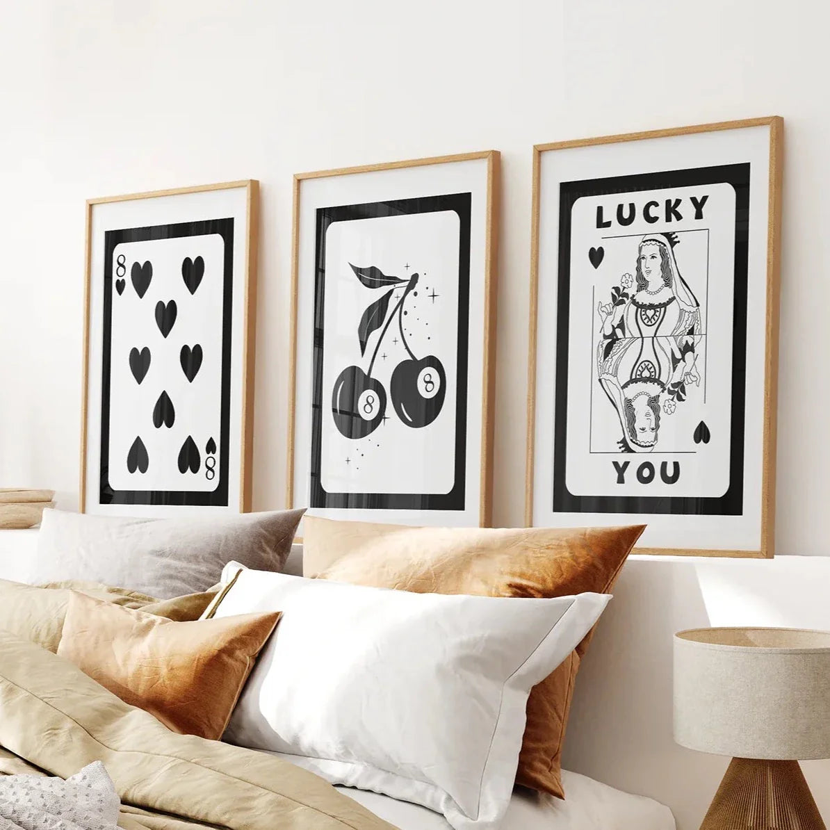 Black and white retro 8 ball and cherry wall art set of 3