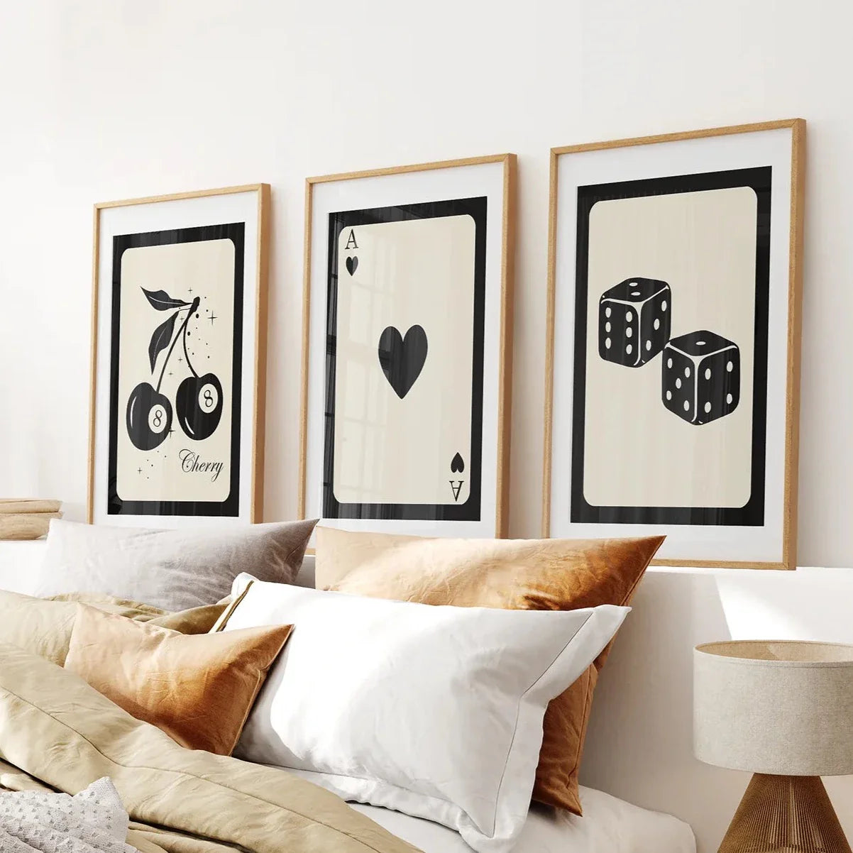 Black and beige vintage playing cards wall art set of 3