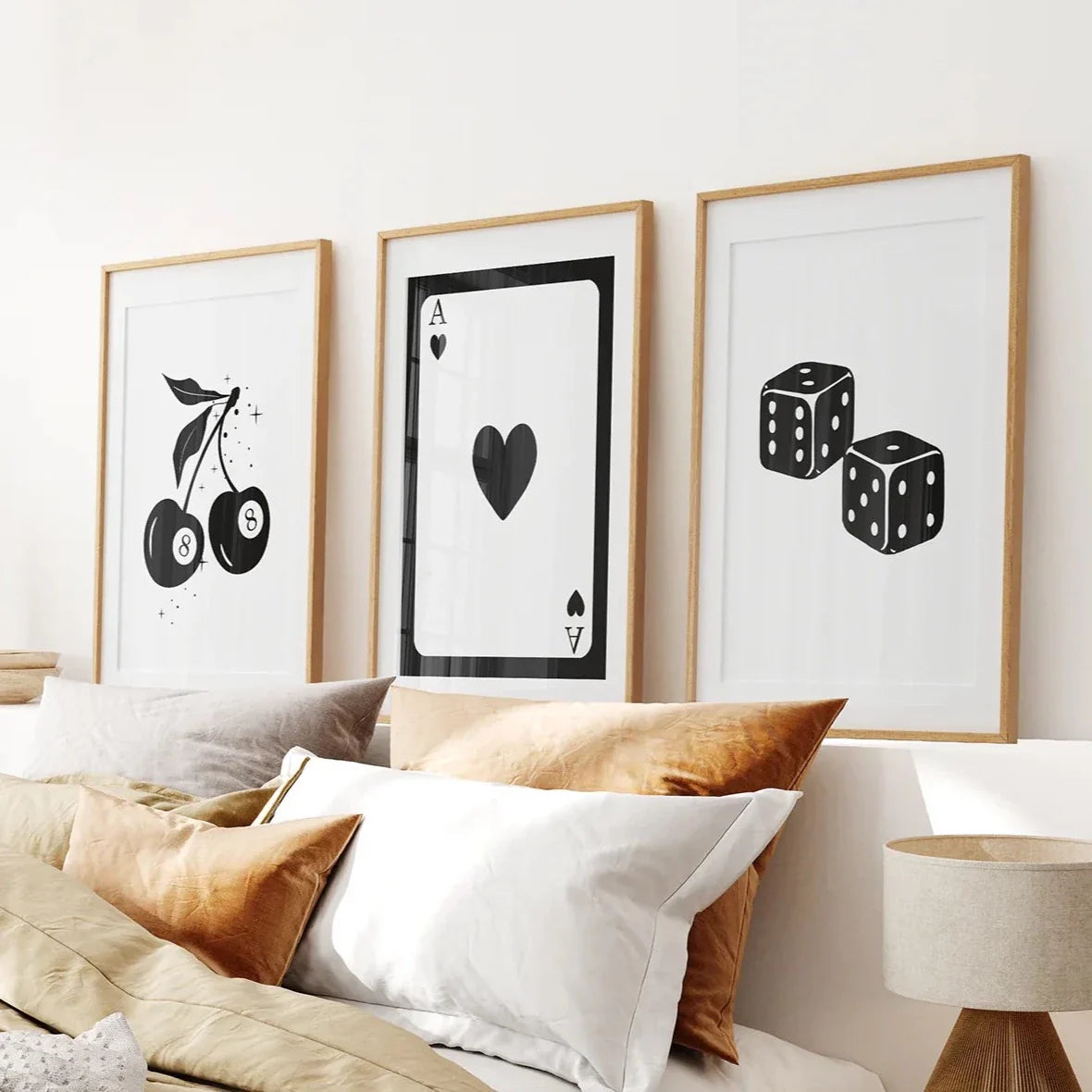 Black and white playing card wall art set of 3 prints