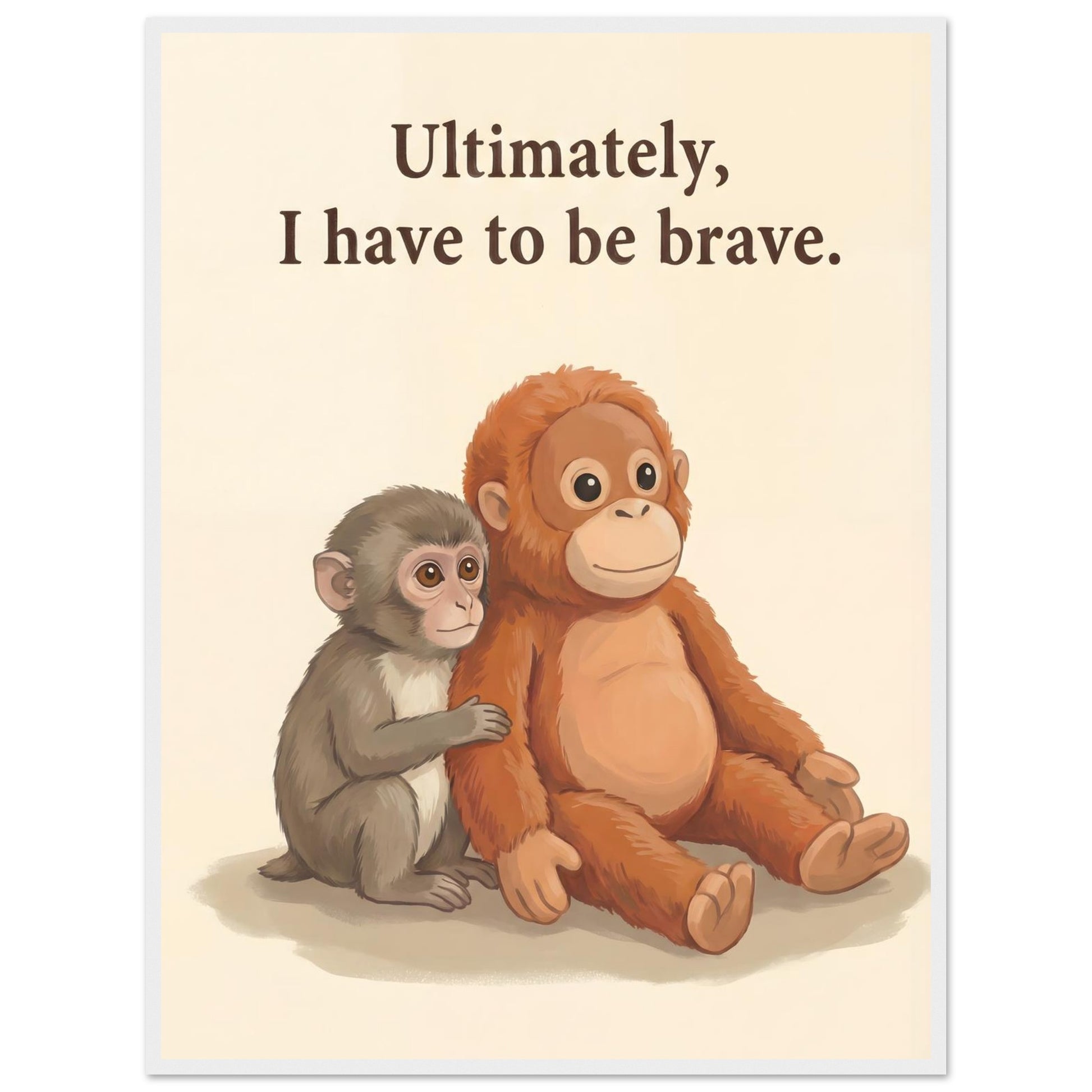 Baby Monkey "Be Brave" Framed Wall Art - 20x25 cm / 8x10″ - White frame / Ready-to-hang - Sparkycare