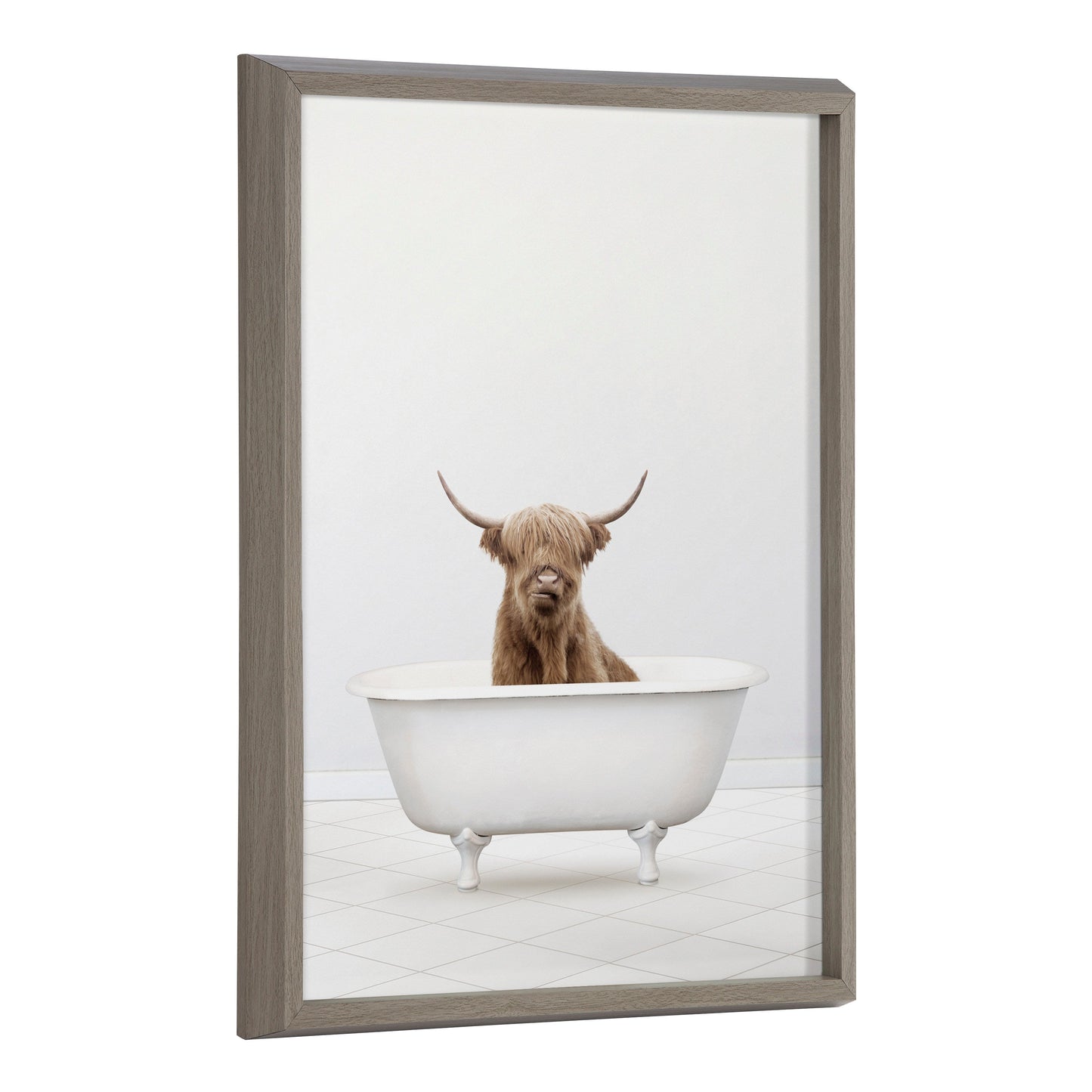 Highland Cow Solo Bathtub Framed Glass Wall Art