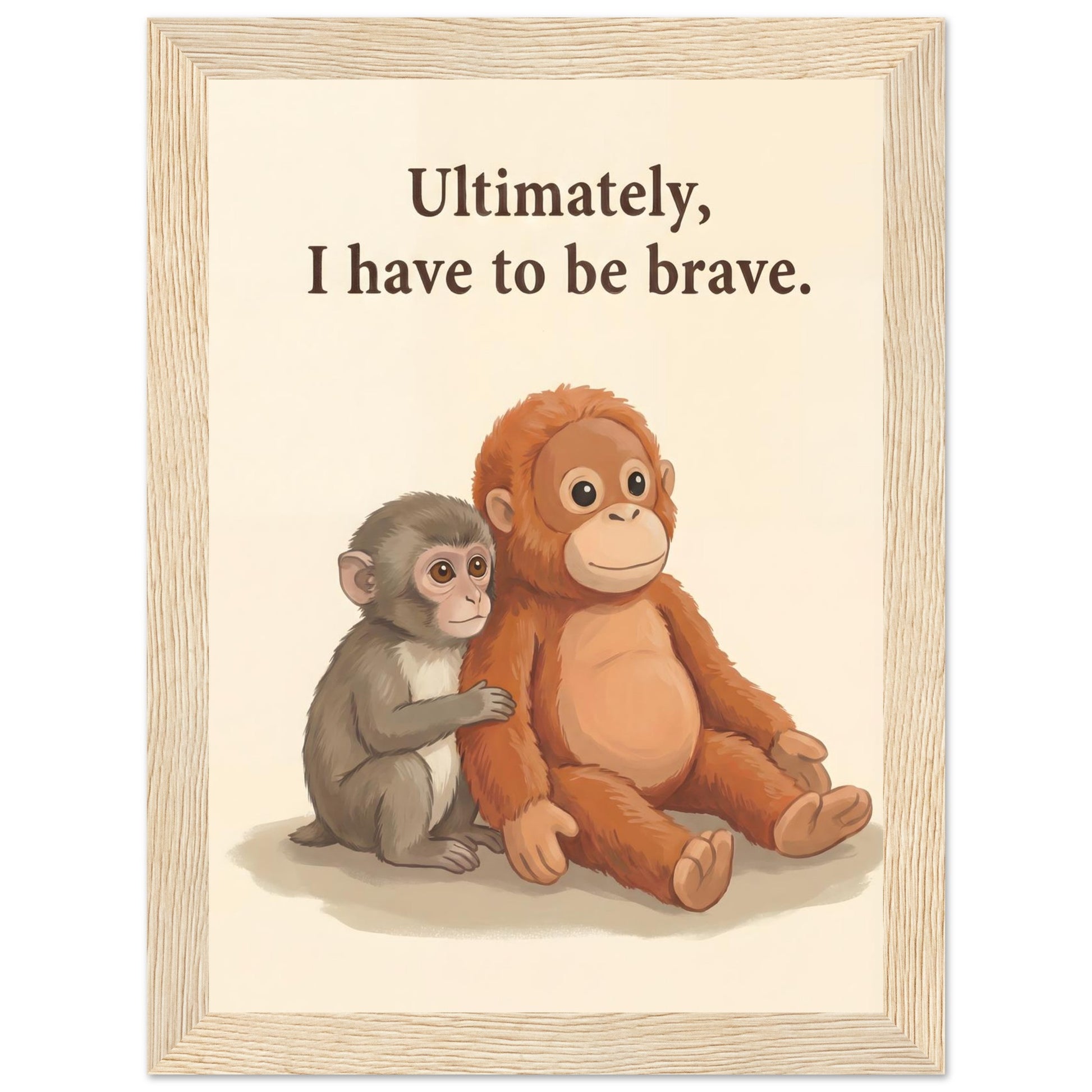 Baby Monkey "Be Brave" Framed Wall Art - 20x25 cm / 8x10″ - White frame / Ready-to-hang - Sparkycare