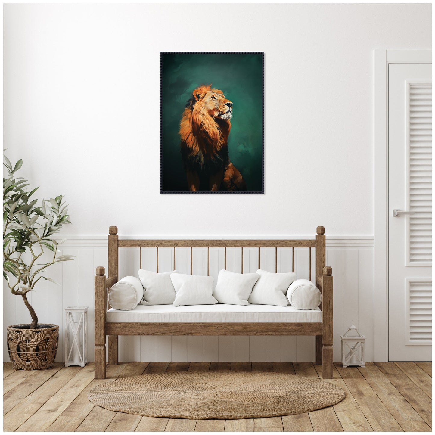 Turquoise Jade Lion Framed Canvas Wall Art