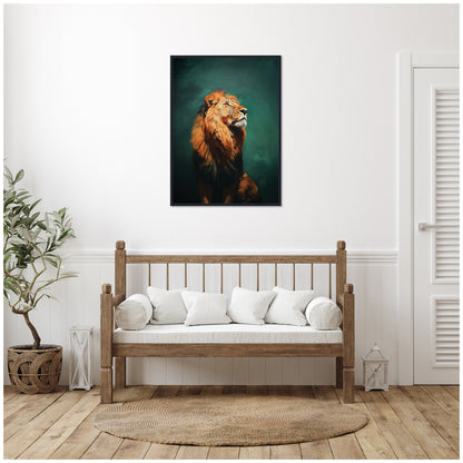 Turquoise Jade Lion Framed Canvas Wall Art