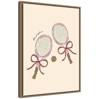 Chic tennis club rackets framed canvas wall art in a dark gold frame, ready to hang