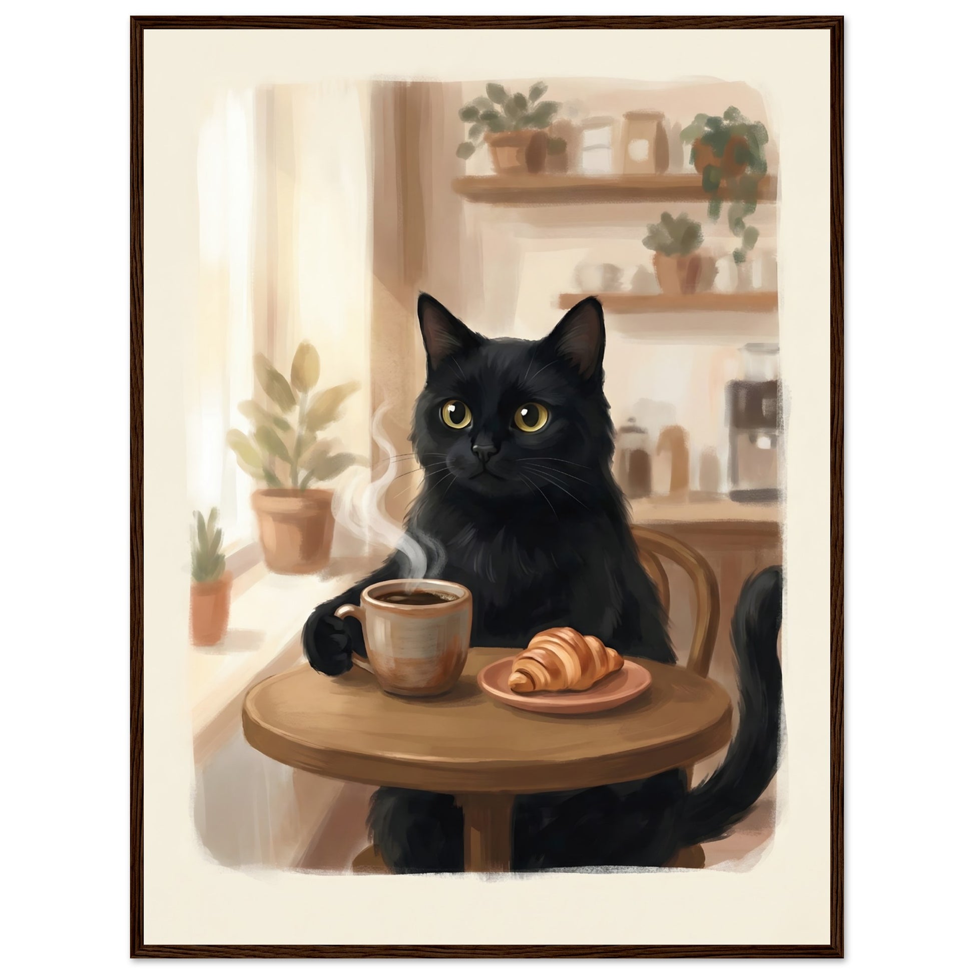 Cat Coffee Wall Art - The Cozy Morning Poster Your Kitchen Has Been Missing - 20x25 cm / 8x10″ - White frame / Ready-to-hang - Sparkycare