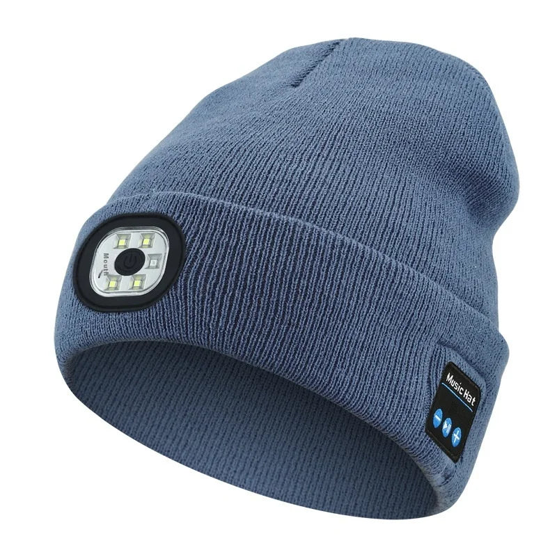 LED Bluetooth Beanie Hat - Rechargeable Headlight & Wireless Headphones