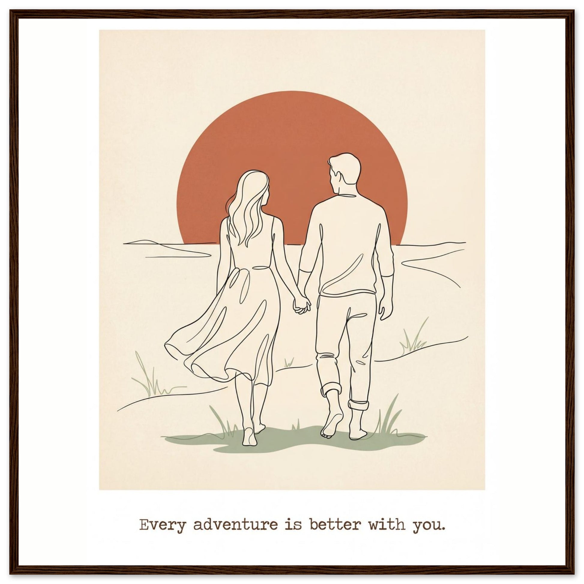 Romantic Wall Art - Couples Poster for Your Bedroom - 70x70 cm / 28x28″ - Dark wood frame / Ready-to-hang - Sparkycare