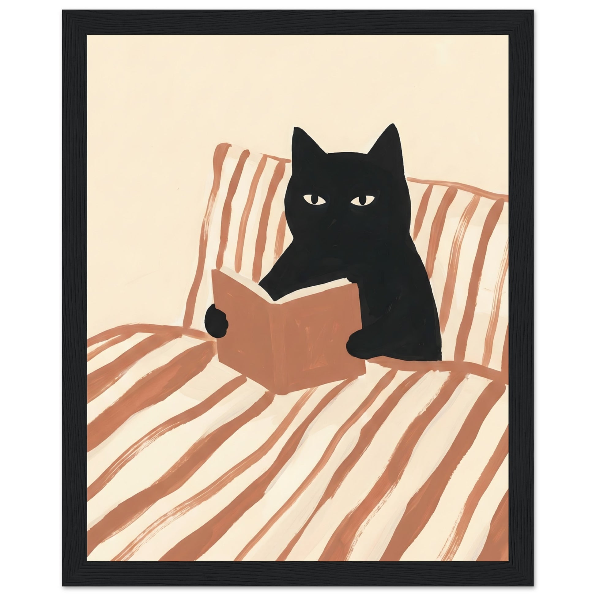 Cat Reading Poster - Framed Wall Art That Gets Cat Lovers and Book Lovers - 20x25 cm / 8x10″ - Black frame / Not assembled - Sparkycare